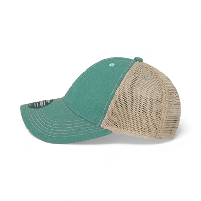 Side view of LEGACY OFAY custom hat in aqua and khaki