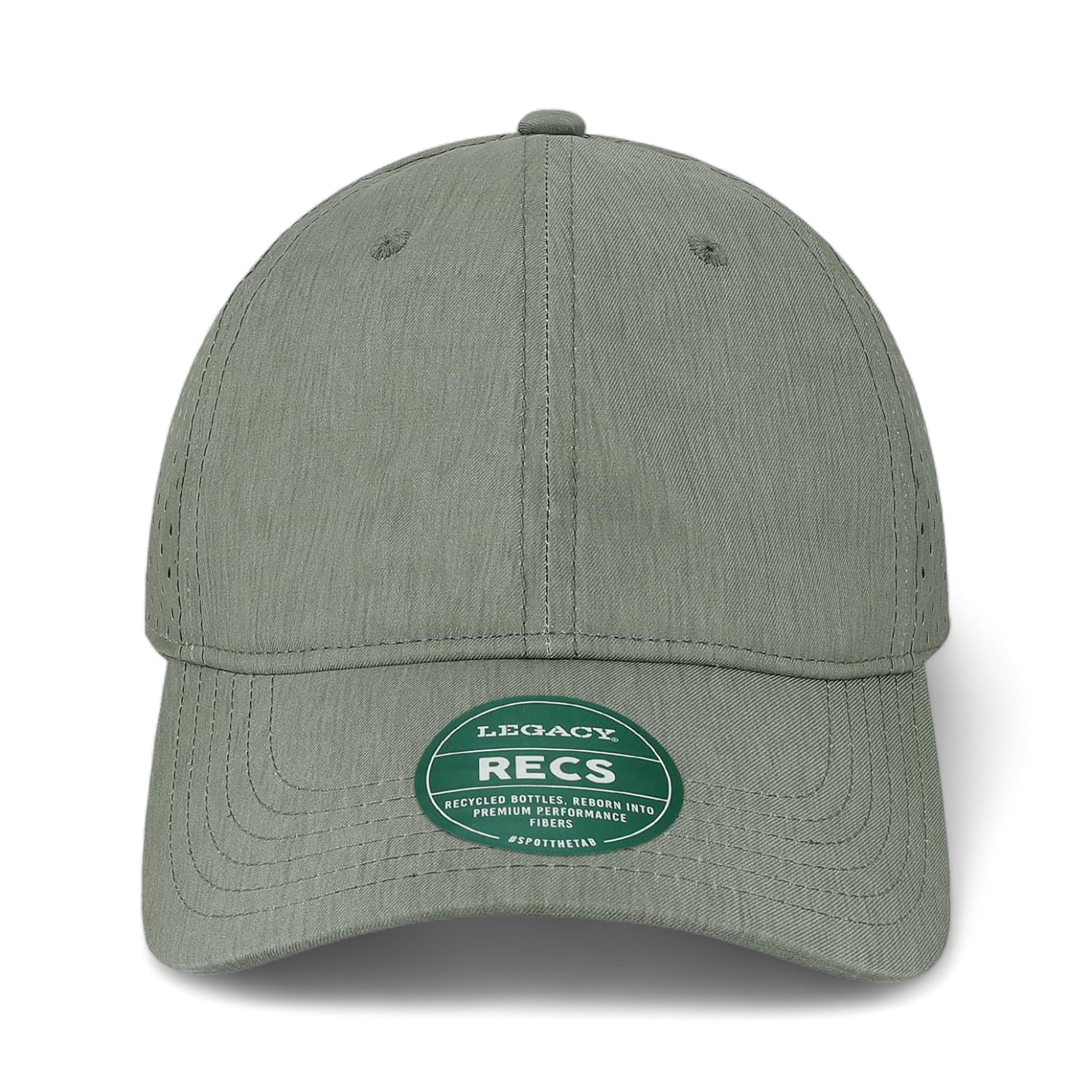 Front view of LEGACY RECS custom hat in eco dark grey