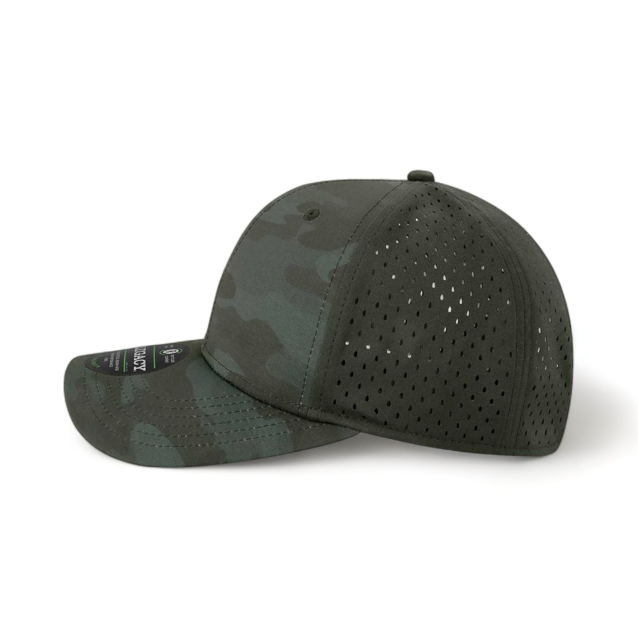 Side view of LEGACY REMPA custom hat in black camo