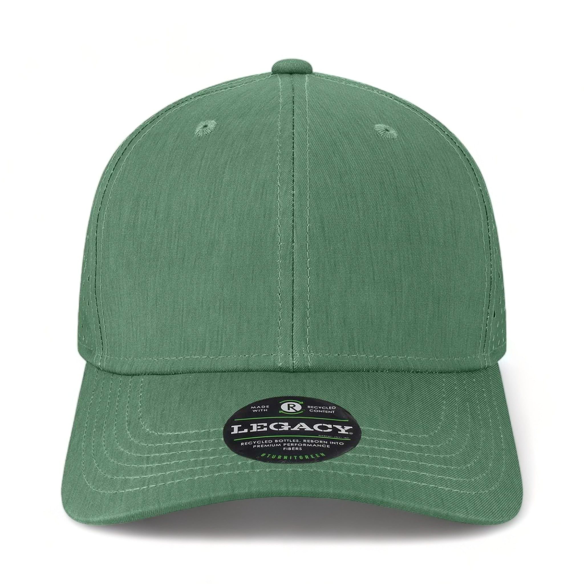 Front view of LEGACY REMPA custom hat in eco dark green