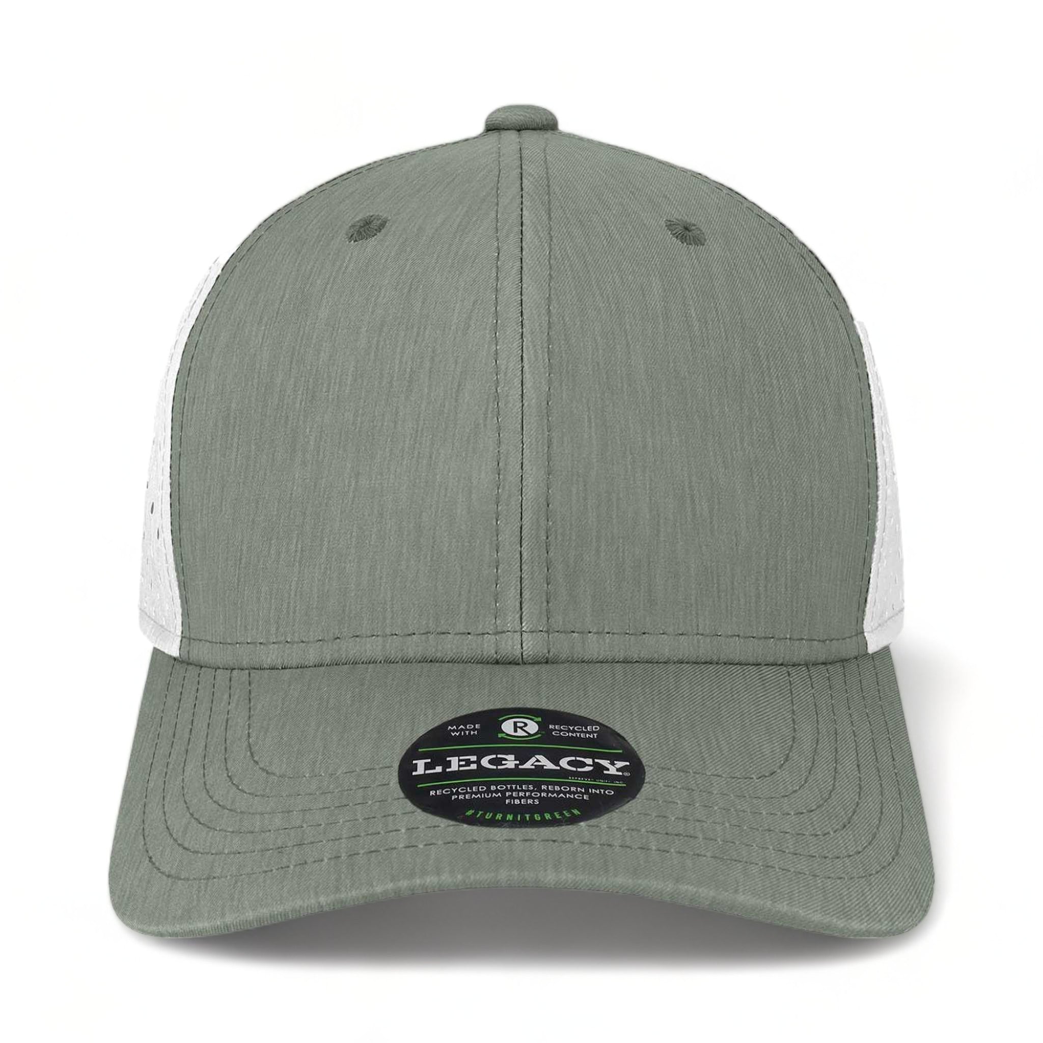 Front view of LEGACY REMPA custom hat in eco dark grey and white