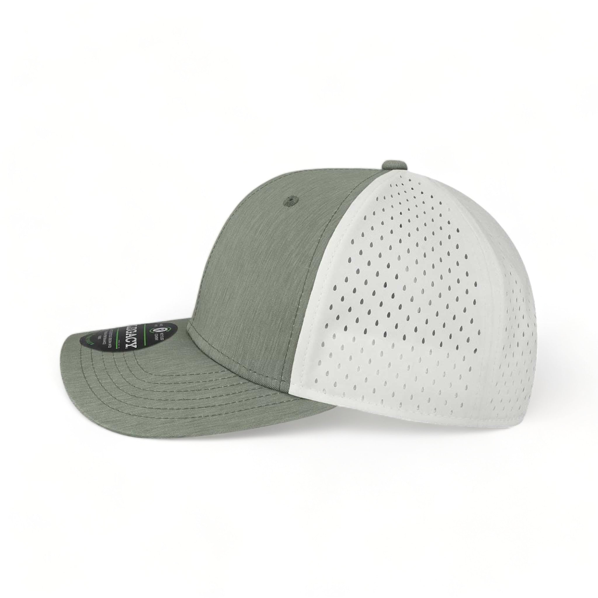 Side view of LEGACY REMPA custom hat in eco dark grey and white