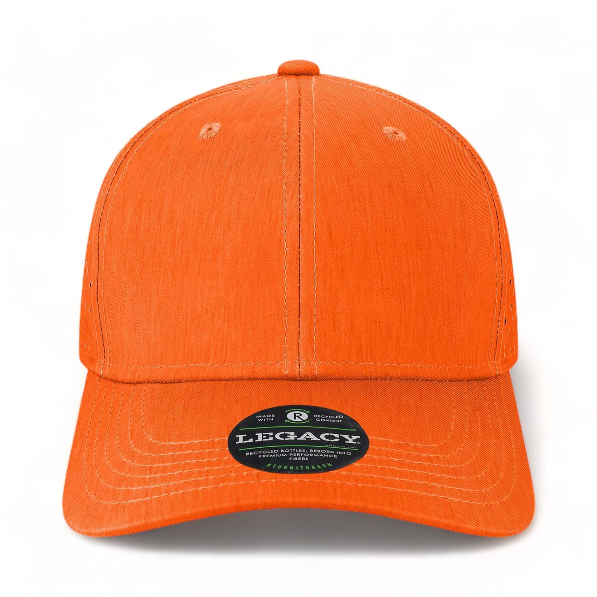 Front view of LEGACY REMPA custom hat in eco orange