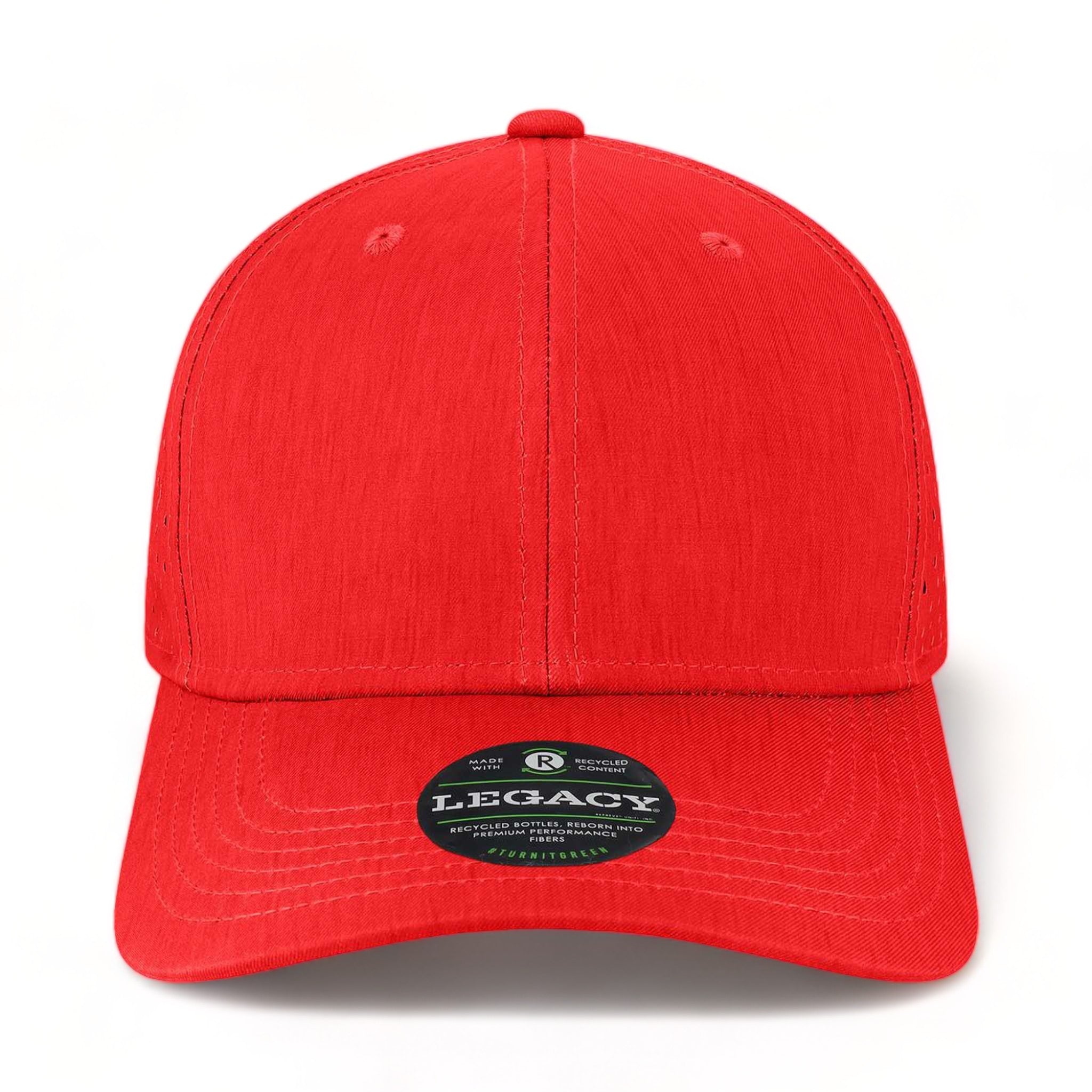 Front view of LEGACY REMPA custom hat in eco scarlet red