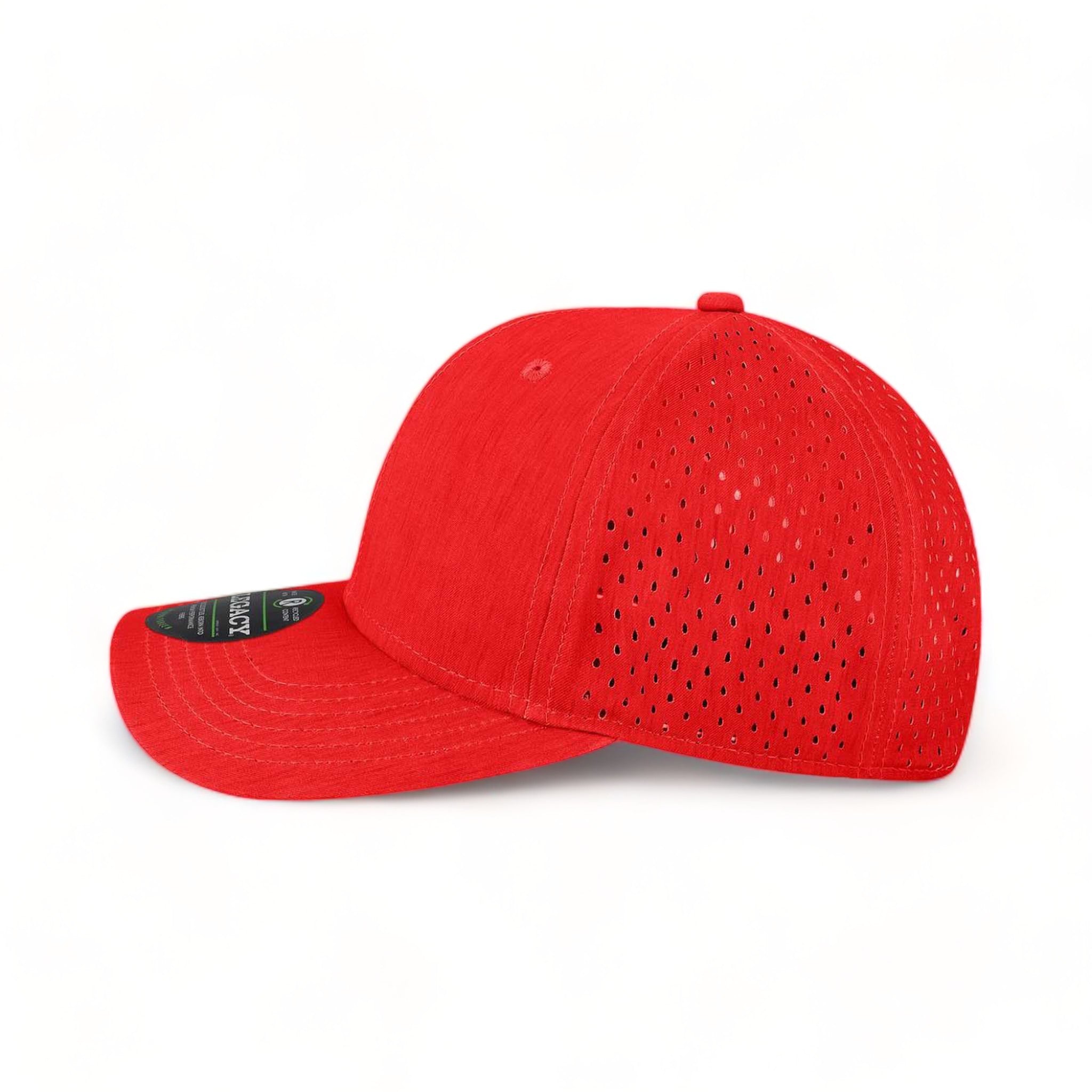 Side view of LEGACY REMPA custom hat in eco scarlet red