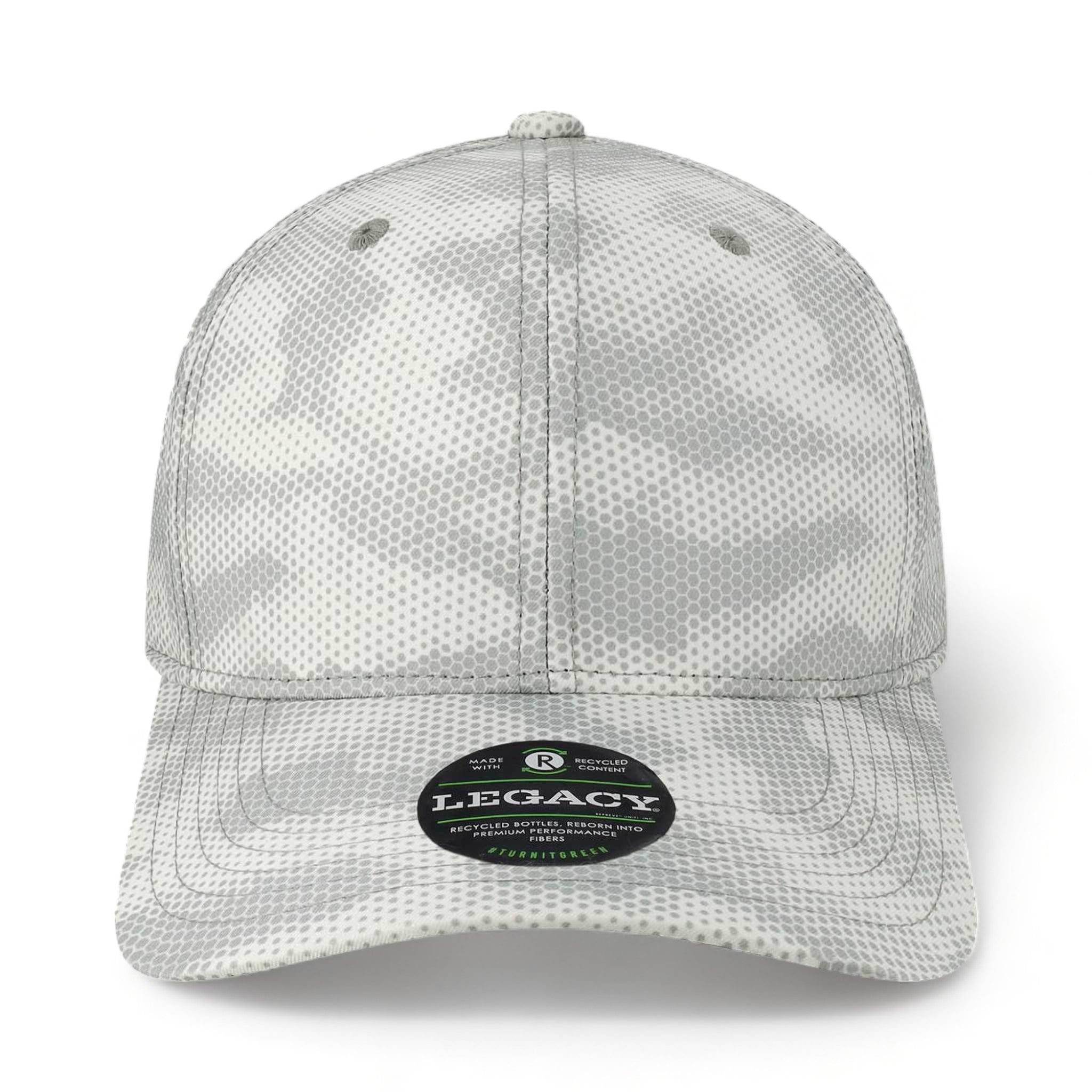 Front view of LEGACY REMPA custom hat in grey camo dots