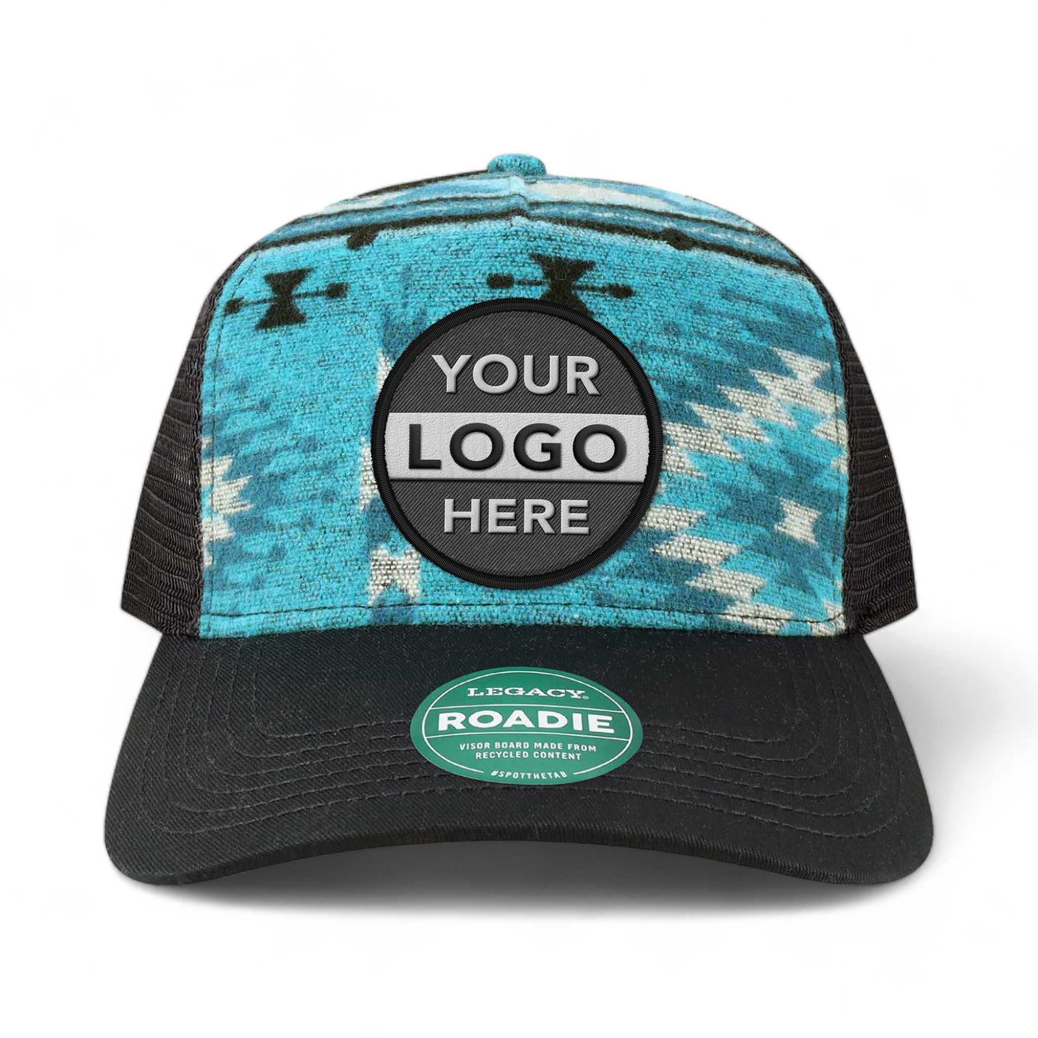 LEGACY ROADIE custom embroidered patch hat in aqua aztec and  black