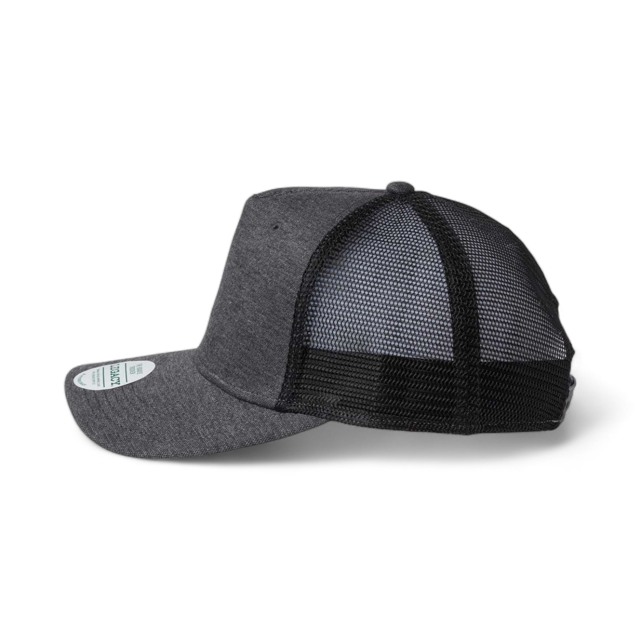 Side view of LEGACY ROADIE custom hat in black and  black