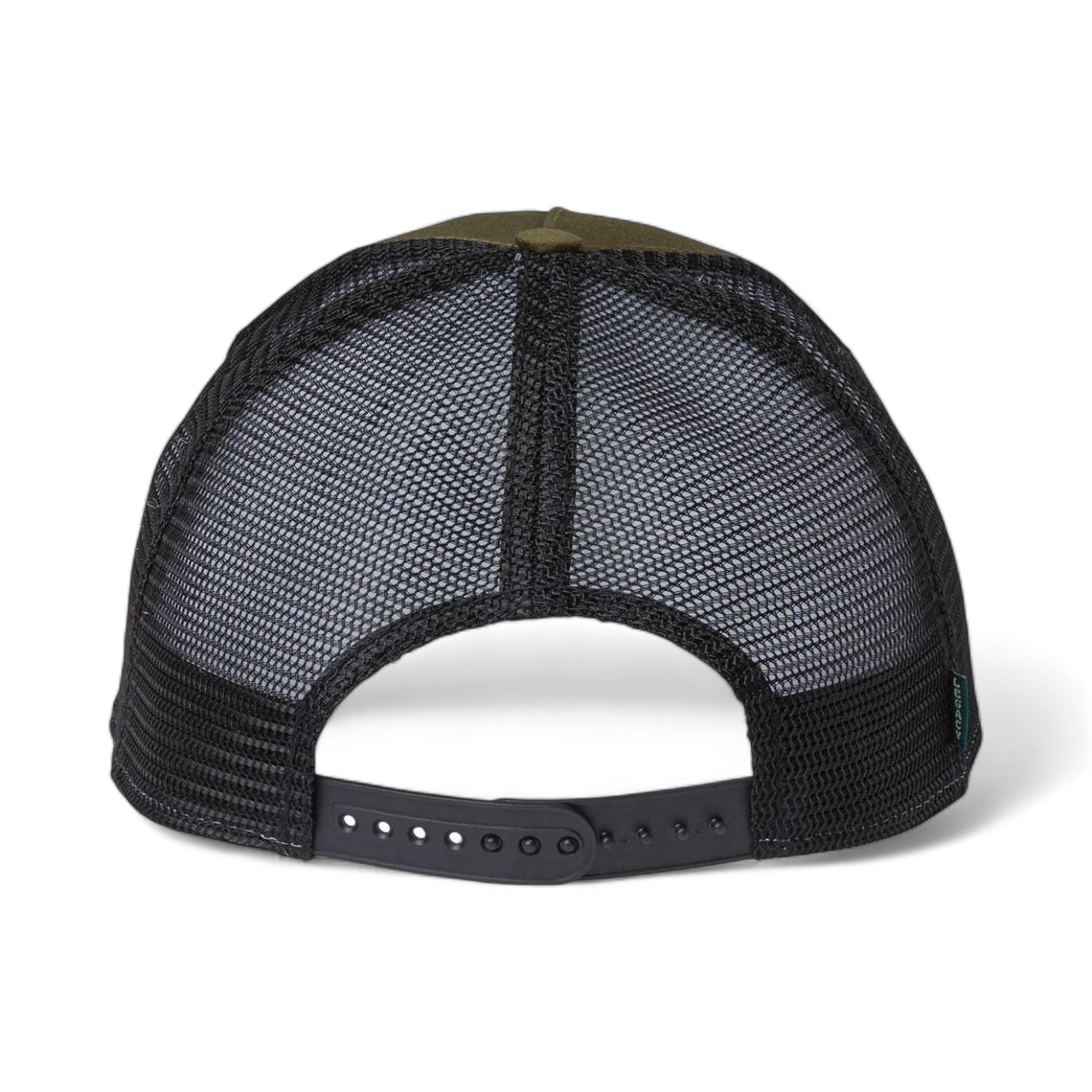 Back view of LEGACY ROADIE custom hat in olive slub and  black
