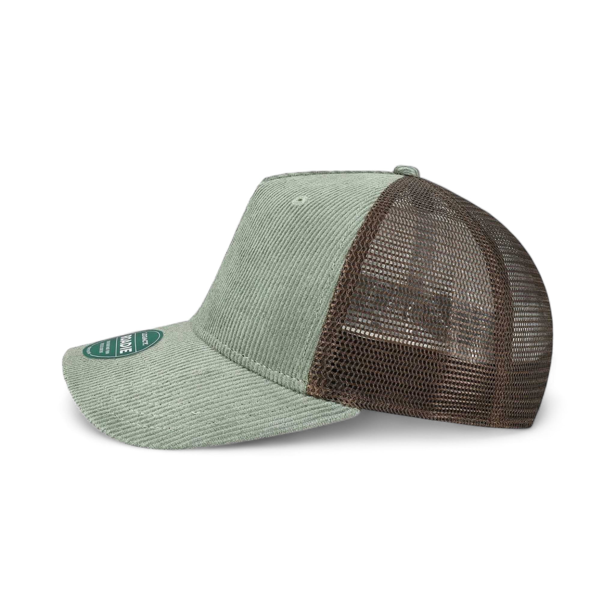 Side view of LEGACY ROADIE custom hat in sawgrass corduroy and  brown