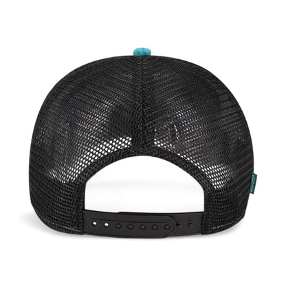 Back view of LEGACY ROADIE custom hat in aqua aztec and  black