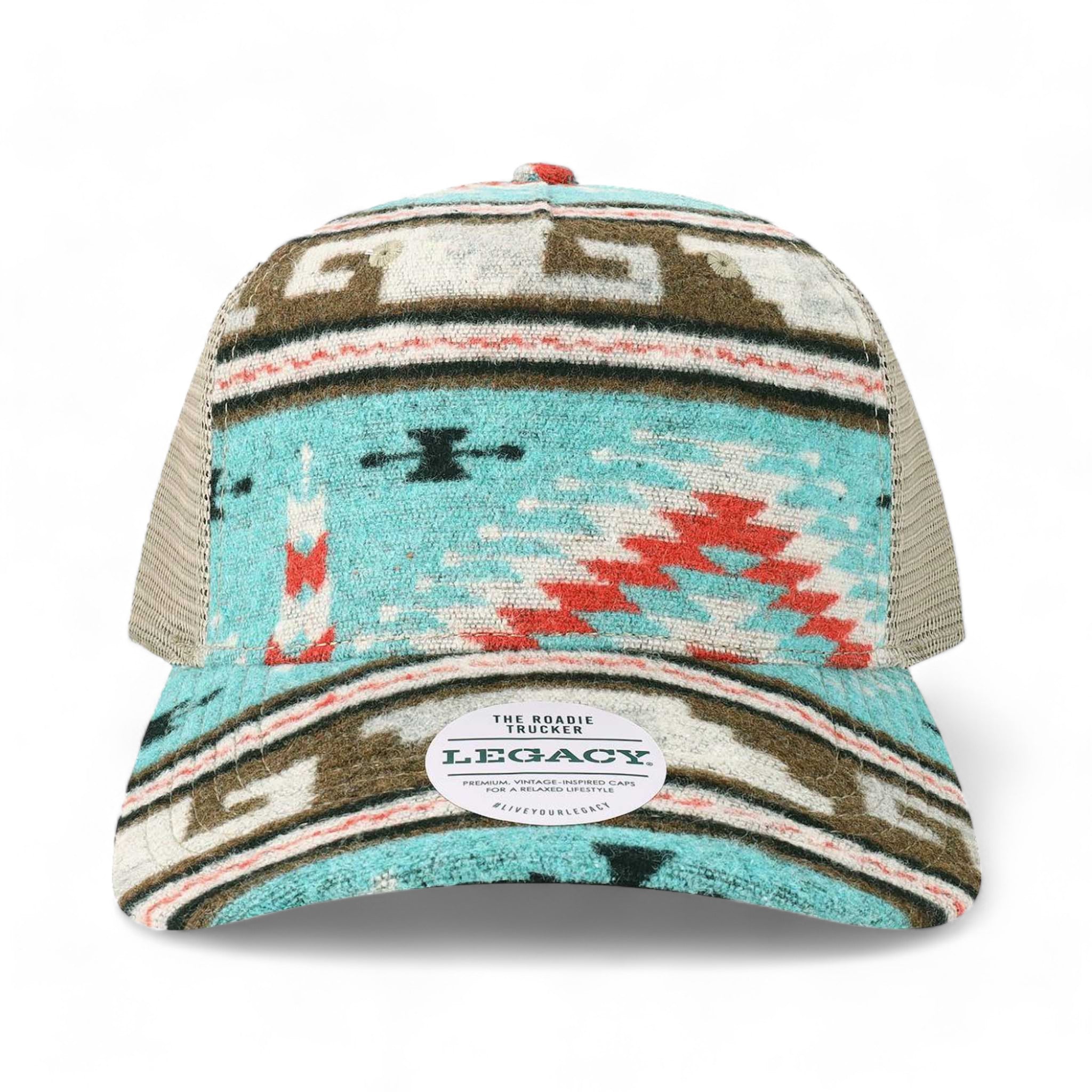 Front view of LEGACY ROADIE custom hat in aztec