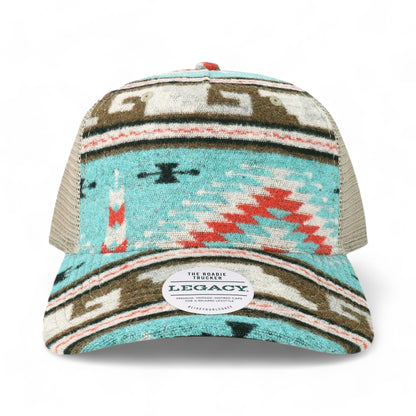 Front view of LEGACY ROADIE custom hat in aztec