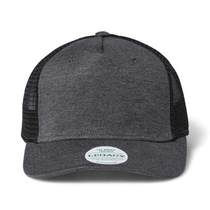 Front view of LEGACY ROADIE custom hat in black and  black