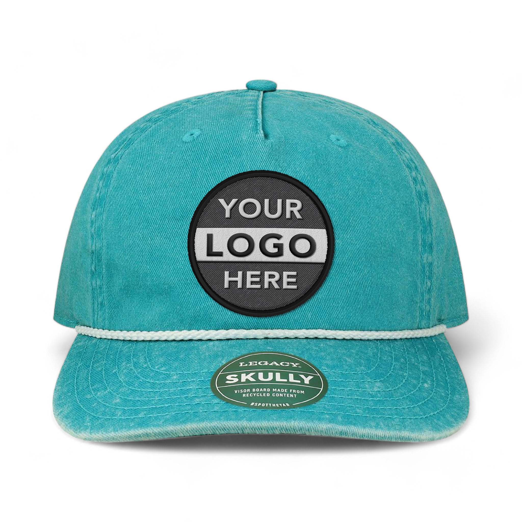 LEGACY SKULLY custom embroidered patch hat in aqua