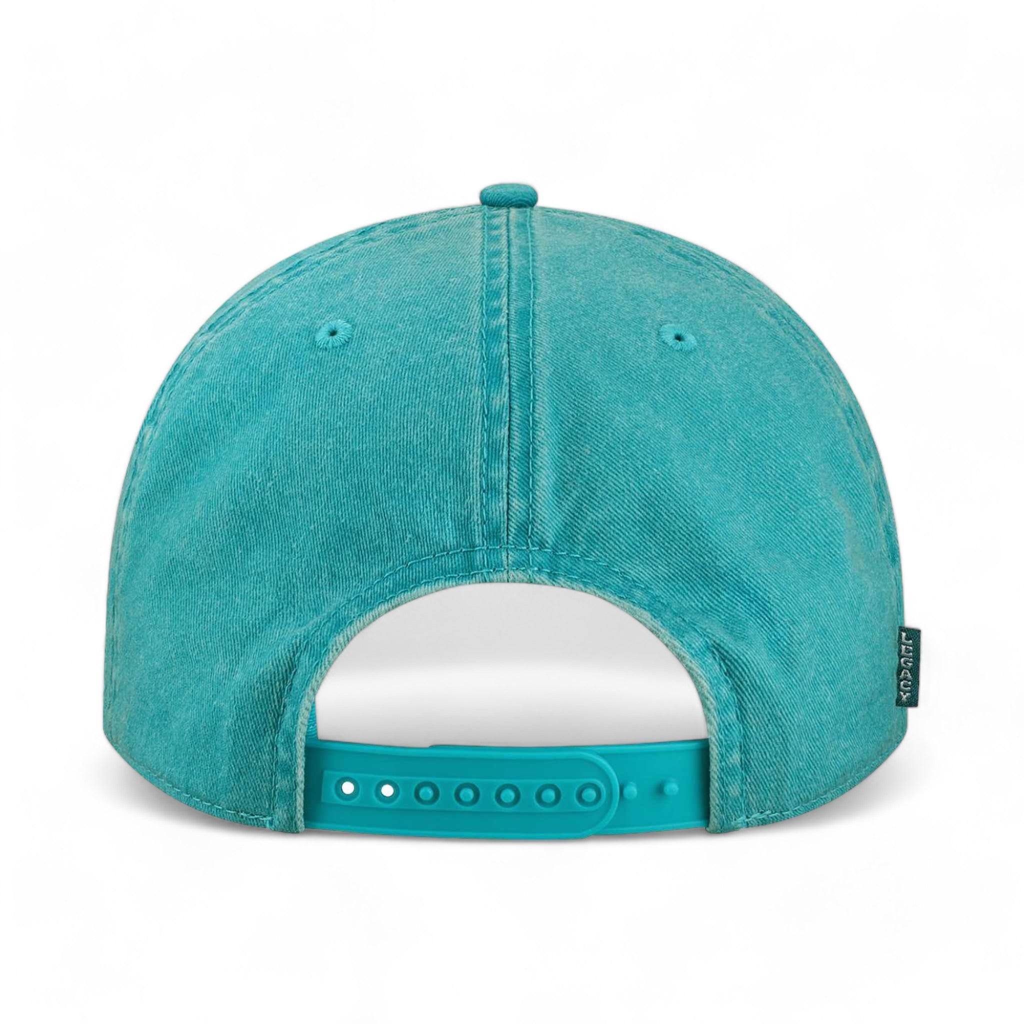 Back view of LEGACY SKULLY custom hat in aqua