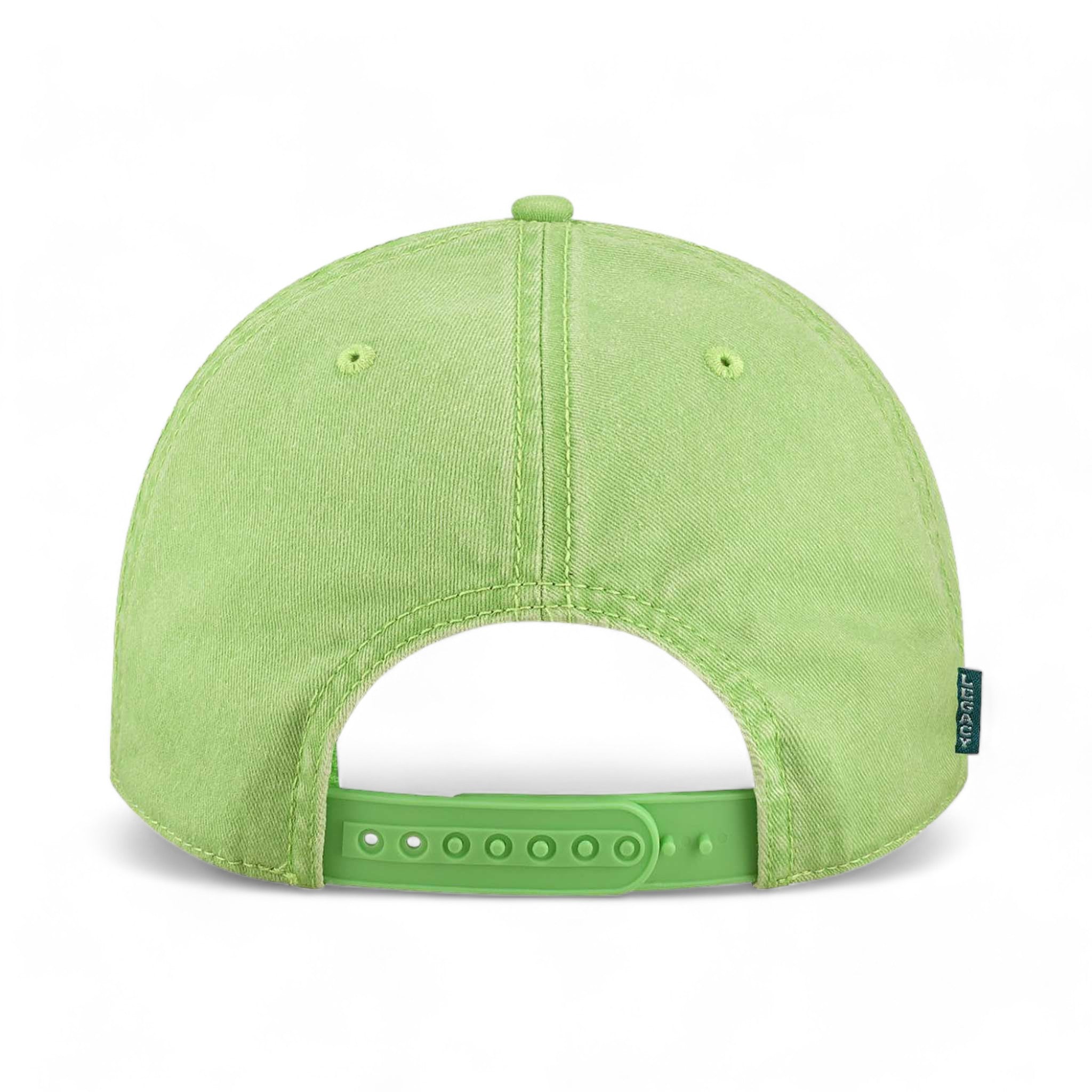 Back view of LEGACY SKULLY custom hat in lime green
