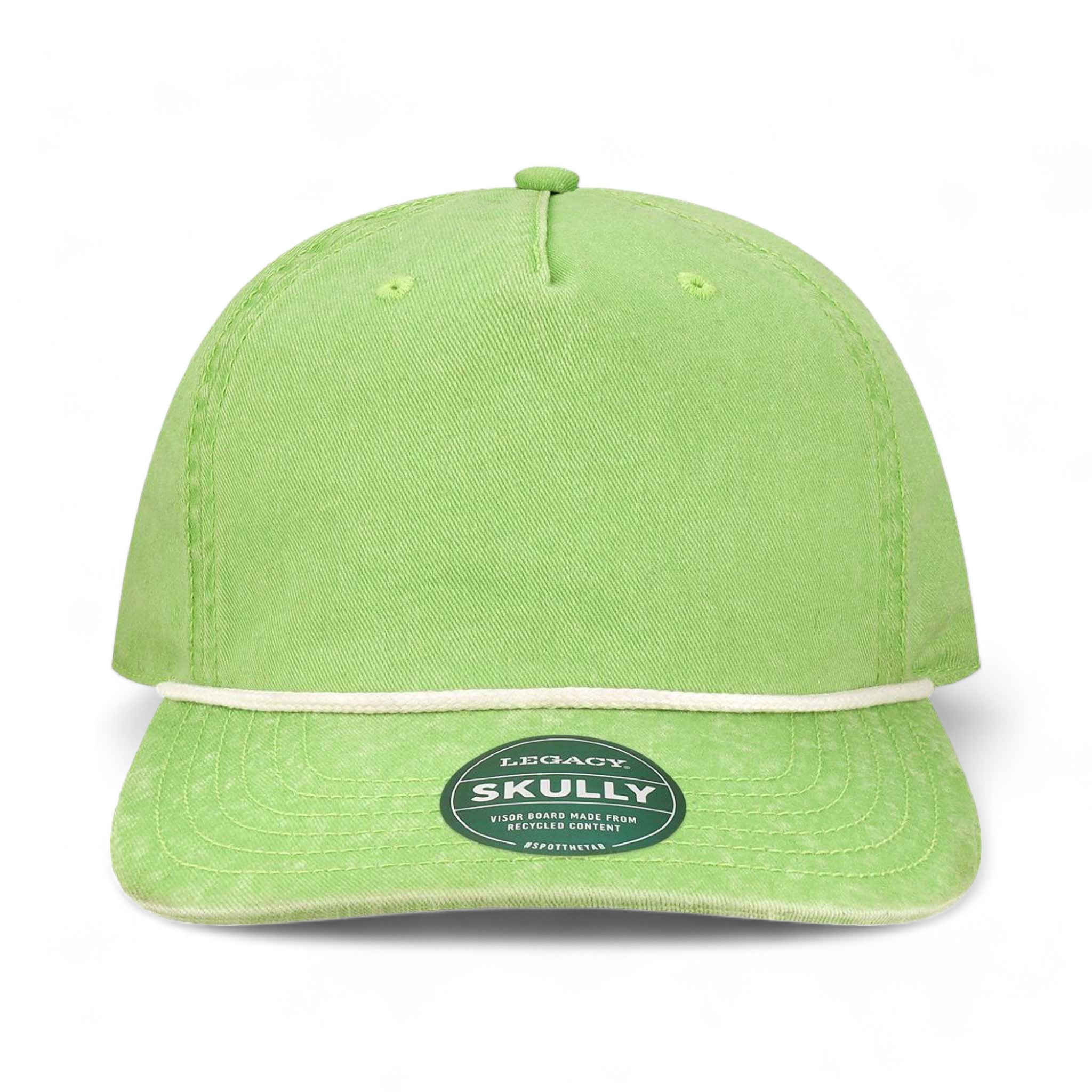 Front view of LEGACY SKULLY custom hat in lime green