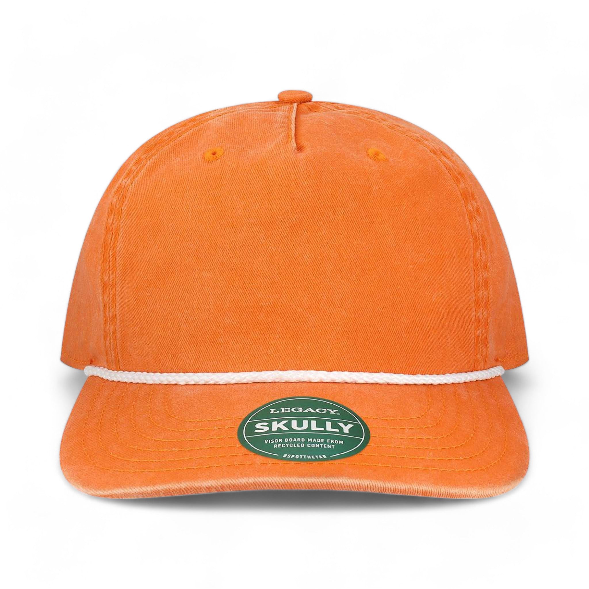 Front view of LEGACY SKULLY custom hat in tangerine orange