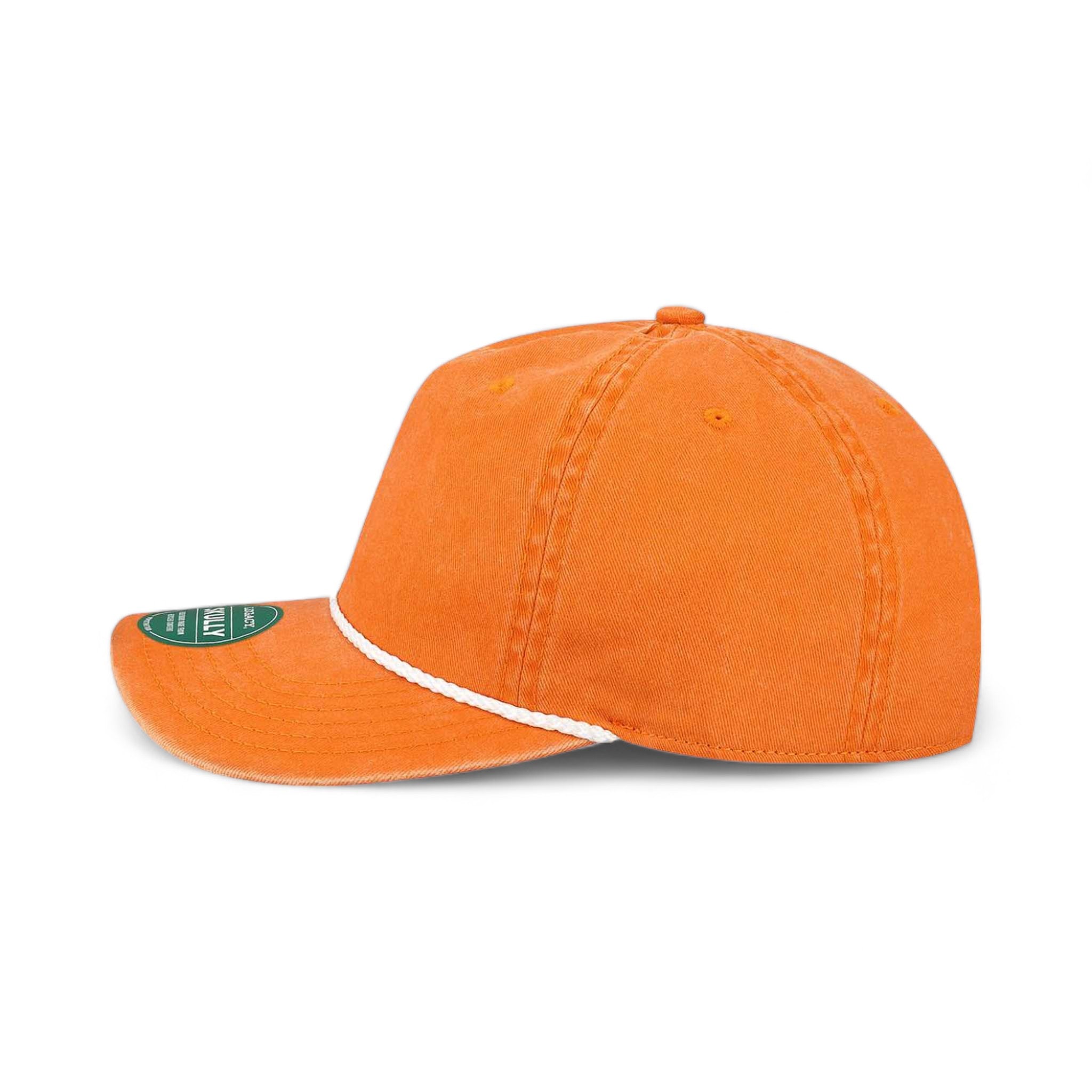 Side view of LEGACY SKULLY custom hat in tangerine orange