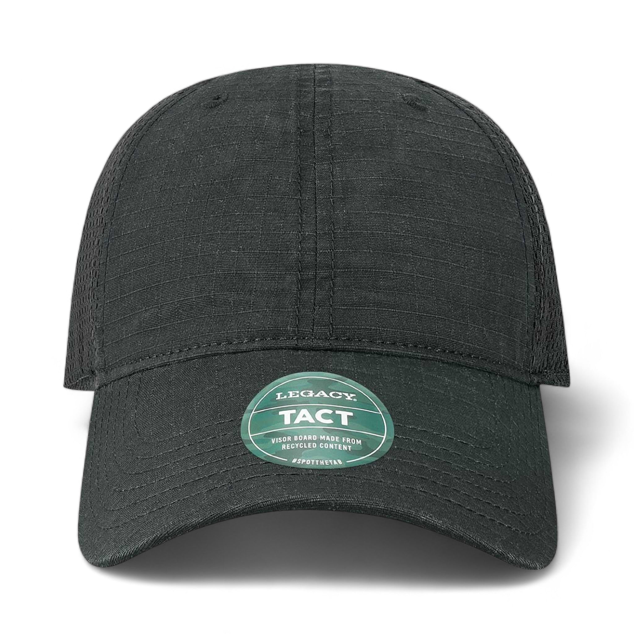 Front view of LEGACY TACT custom hat in black and black