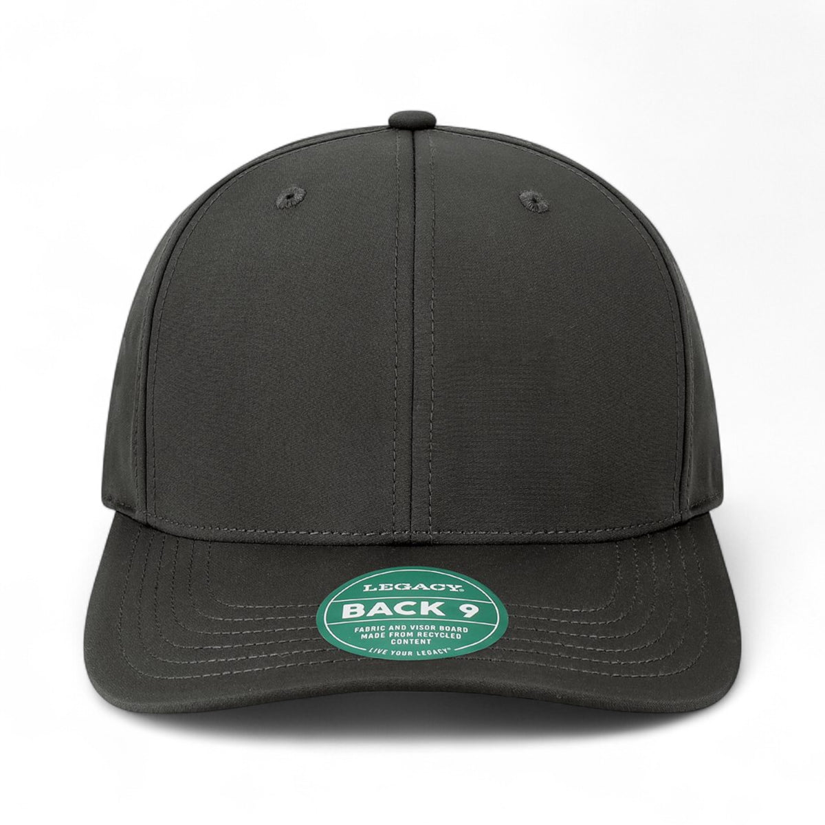 Front view of LEGACY B9A custom hat in black