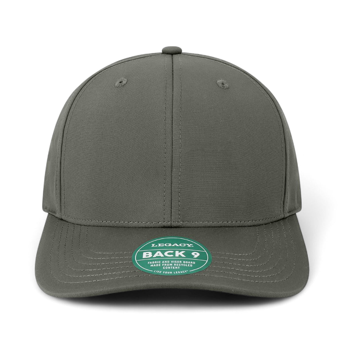 Front view of LEGACY B9A custom hat in dark grey
