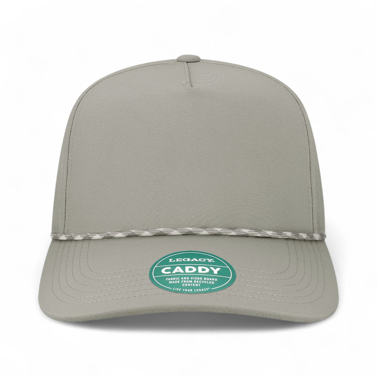Front view of Legacy CADDY custom hat in grey