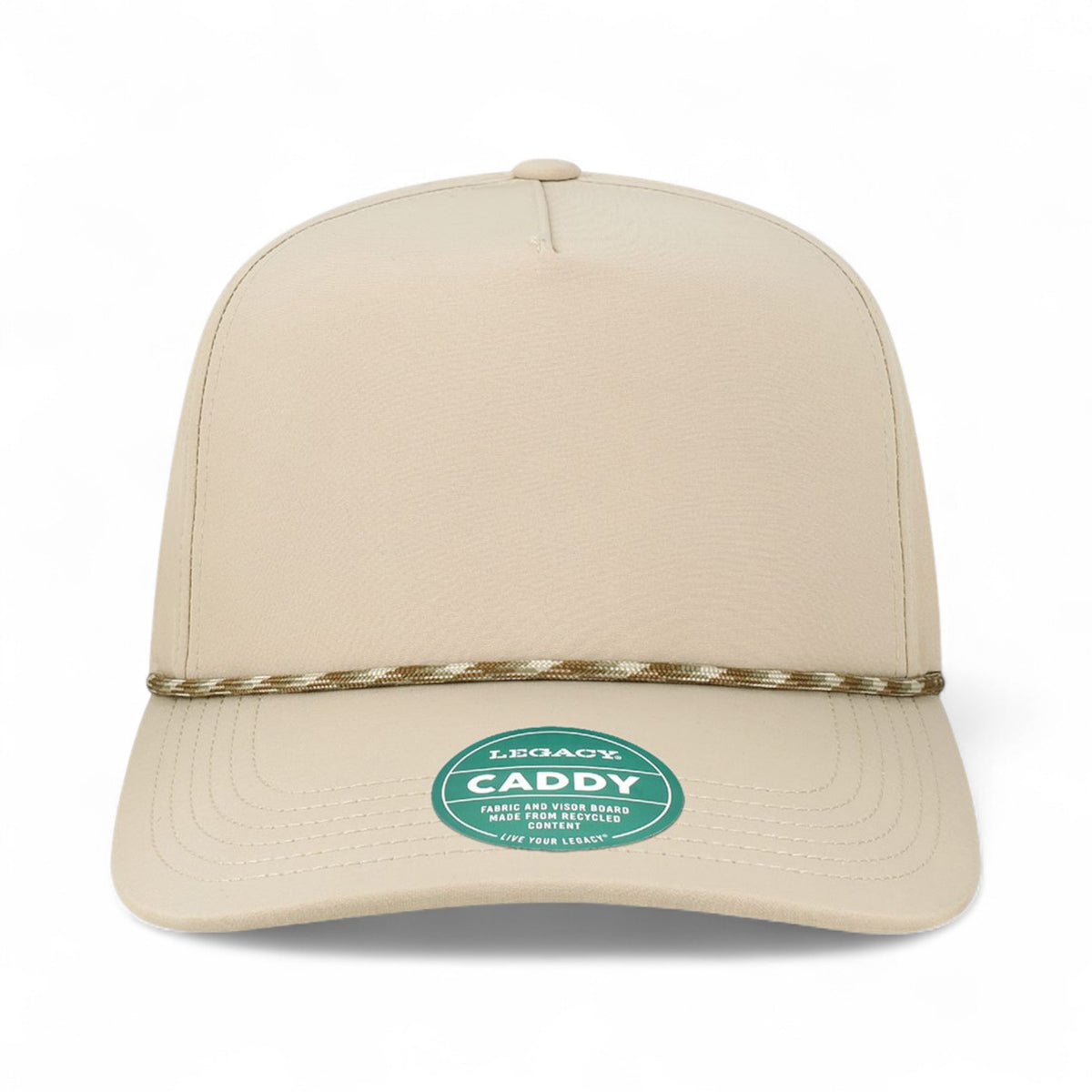 Front view of Legacy CADDY custom hat in stone