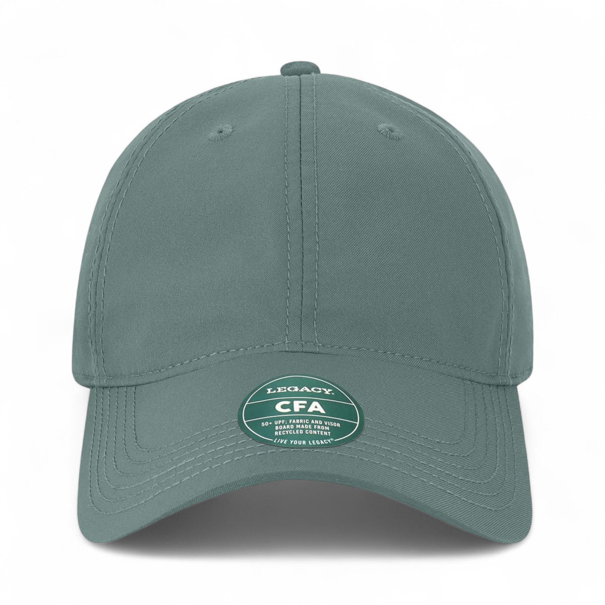 Front view of LEGACY CFA custom hat in blue steel