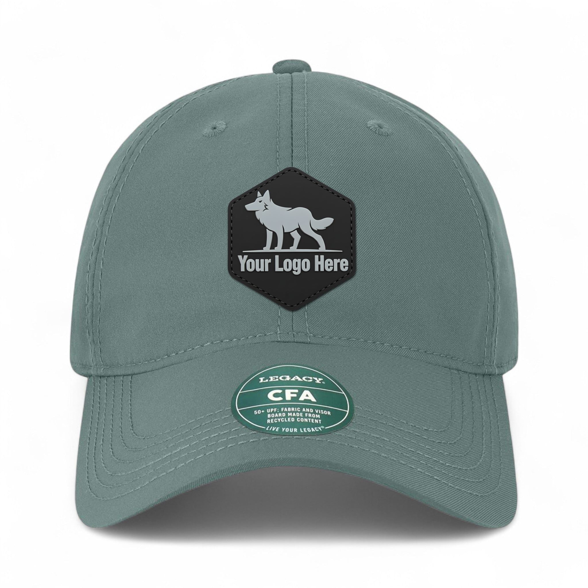 PVC patch preview of Legacy CFA custom hat in blue steel