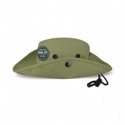 Left side view of Legacy CFB custom hat in moss green