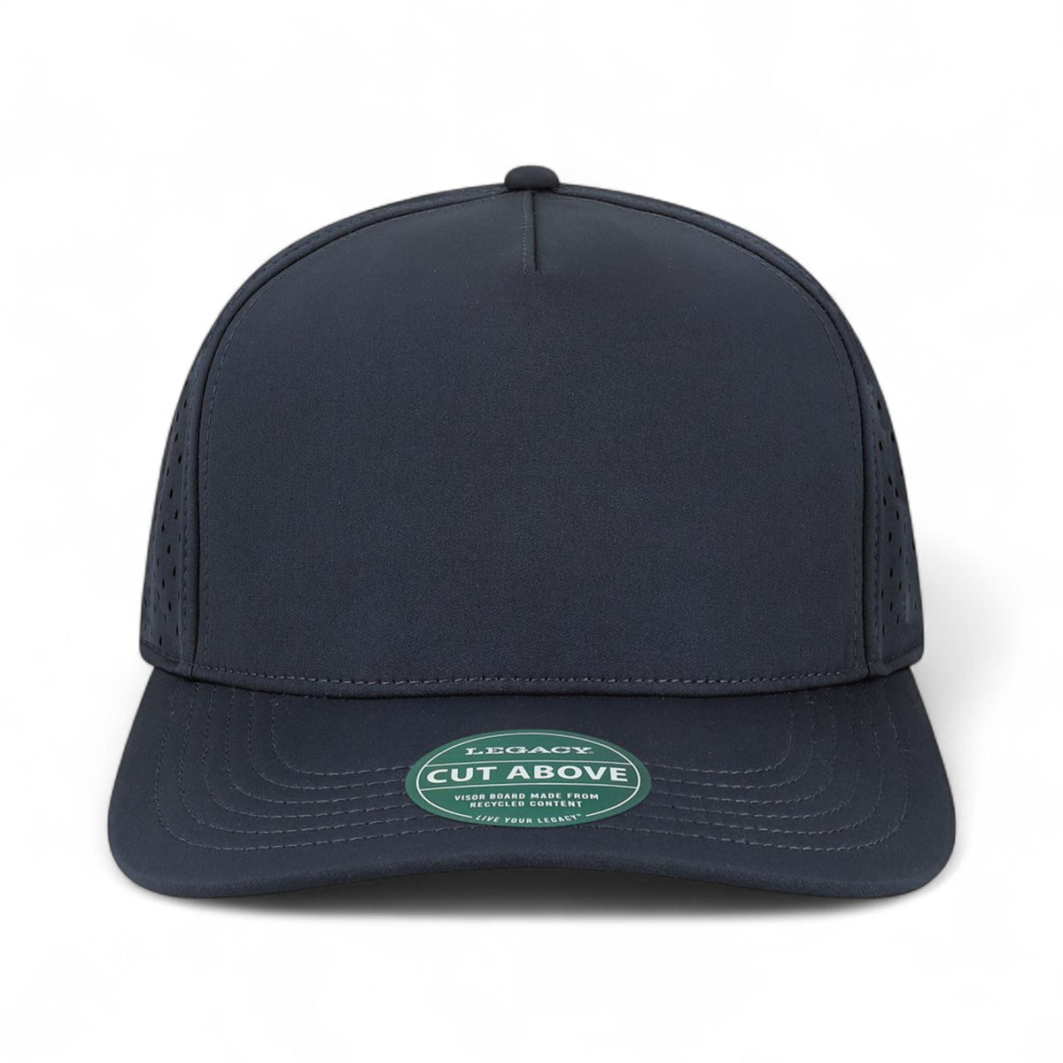 Front view of Legacy CUT custom hat in navy