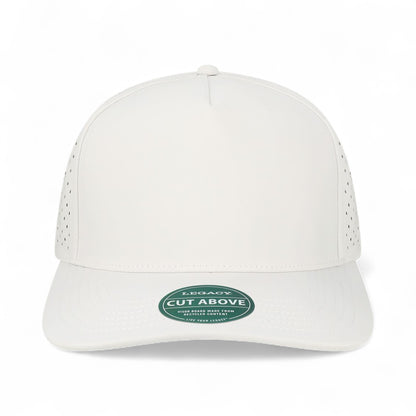 Front view of Legacy CUT custom hat in white