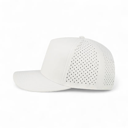 Left side view of Legacy CUT custom hat in white