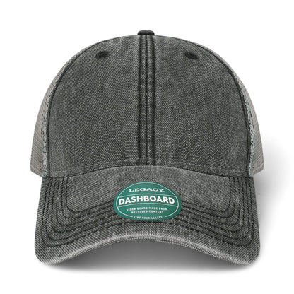 Front view of LEGACY DTA custom hat in black and grey