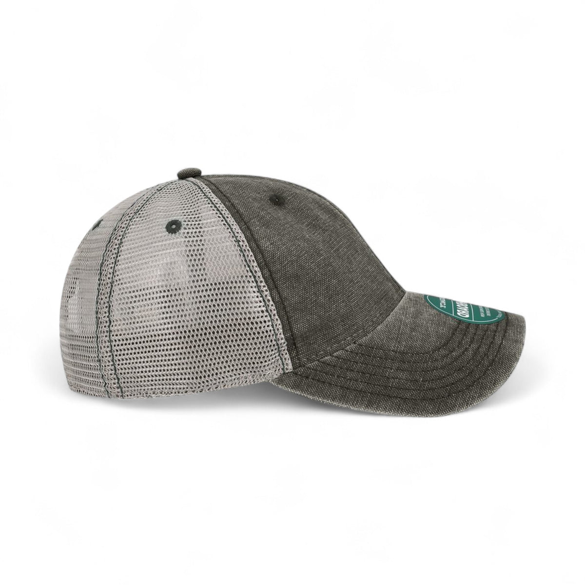 Right side view of Legacy DTA custom hat in black and grey