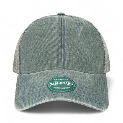Front view of LEGACY DTA custom hat in blue steel and grey