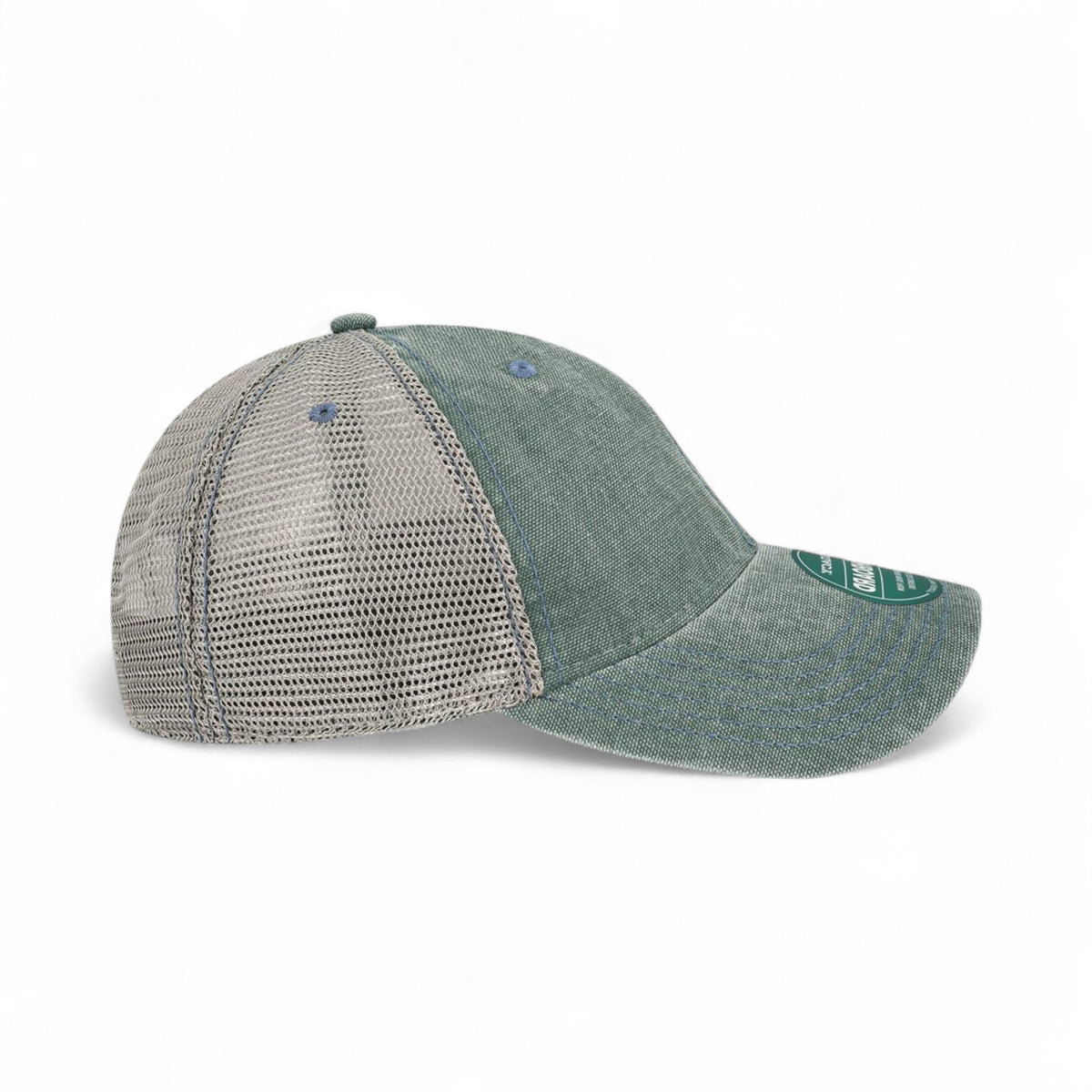 Right side view of Legacy DTA custom hat in blue steel and grey