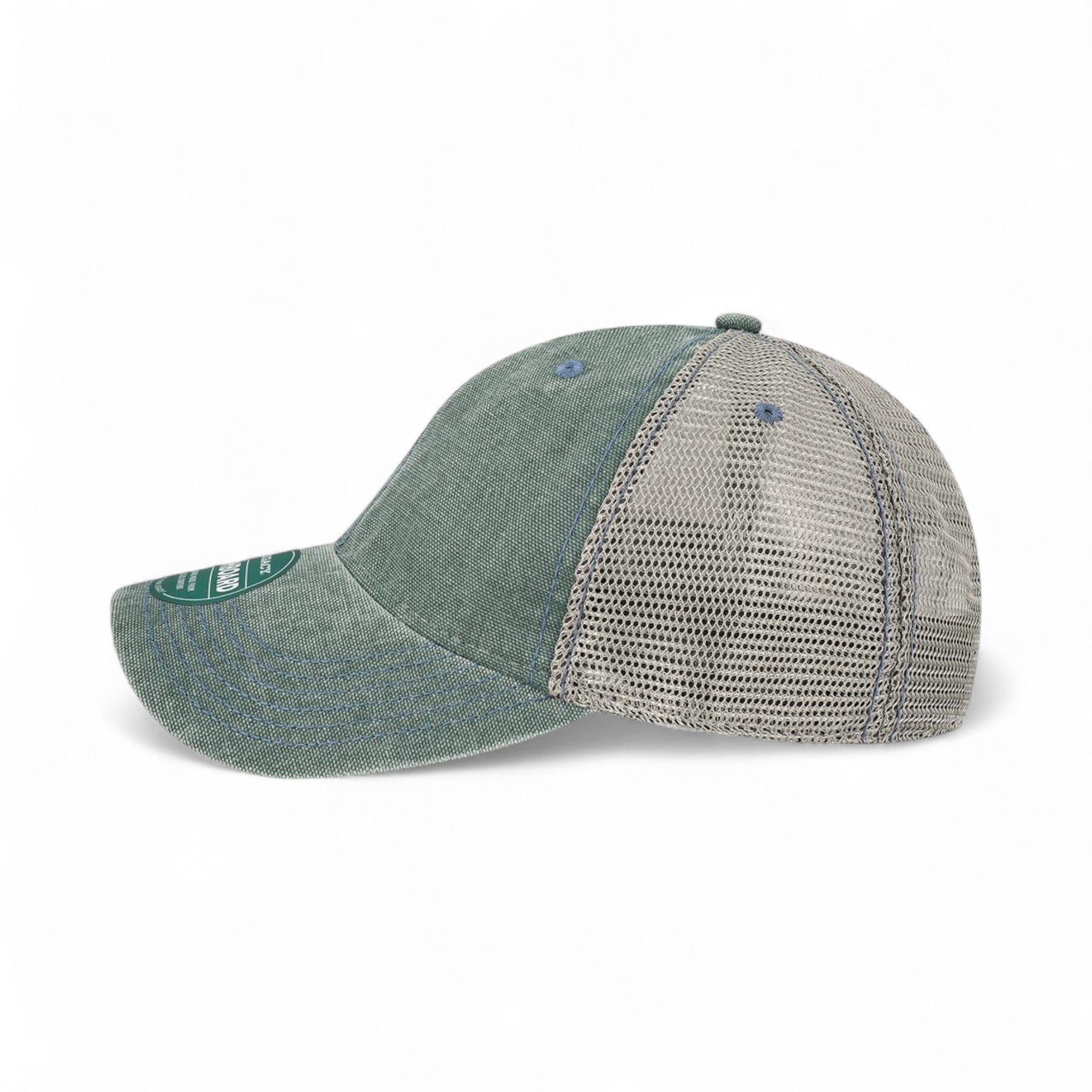 Left side view of Legacy DTA custom hat in blue steel and grey