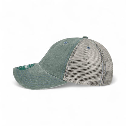 Left side view of Legacy DTA custom hat in blue steel and grey
