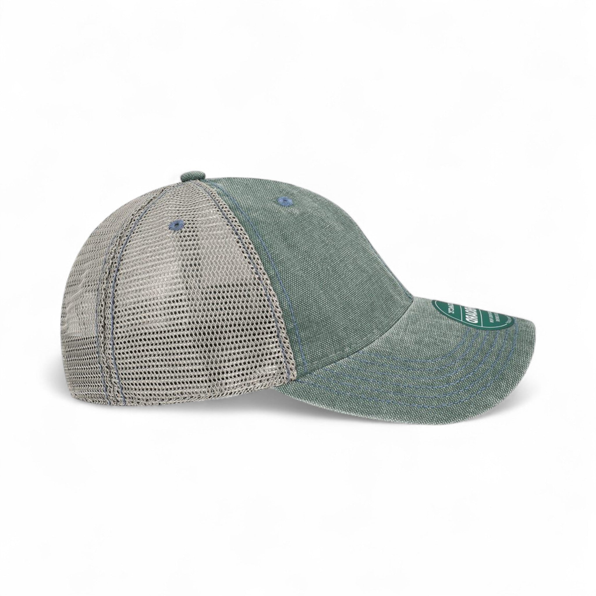 Right side view of Legacy DTA custom hat in blue steel and grey