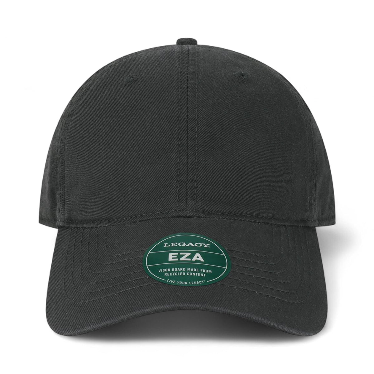 Front view of LEGACY EZA custom hat in black