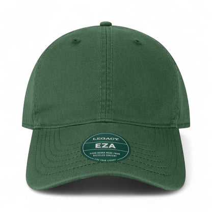 Front view of LEGACY EZA custom hat in dark green