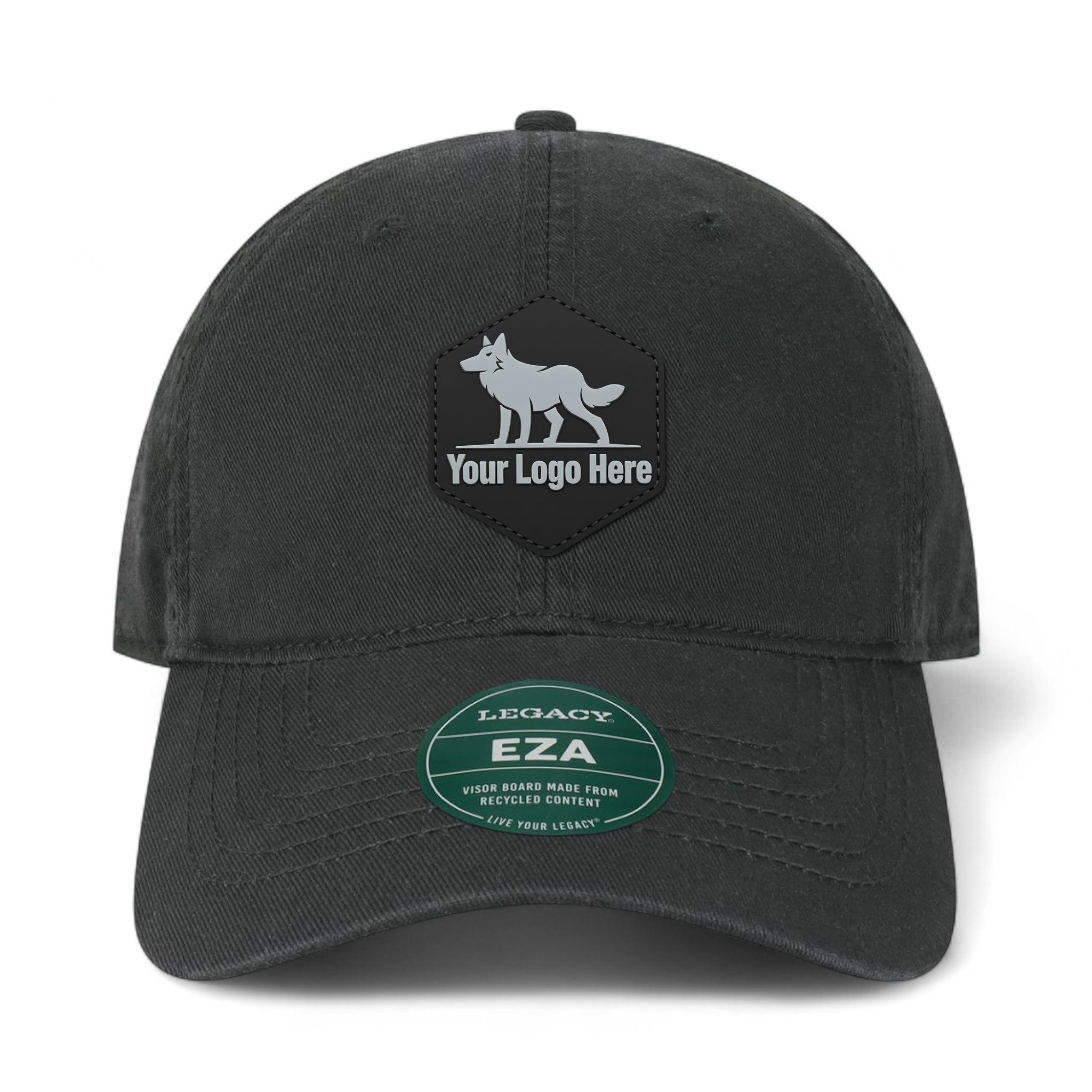PVC patch preview of Legacy EZA custom hat in black