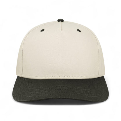 Front view of Legacy HTA custom hat in stone and black