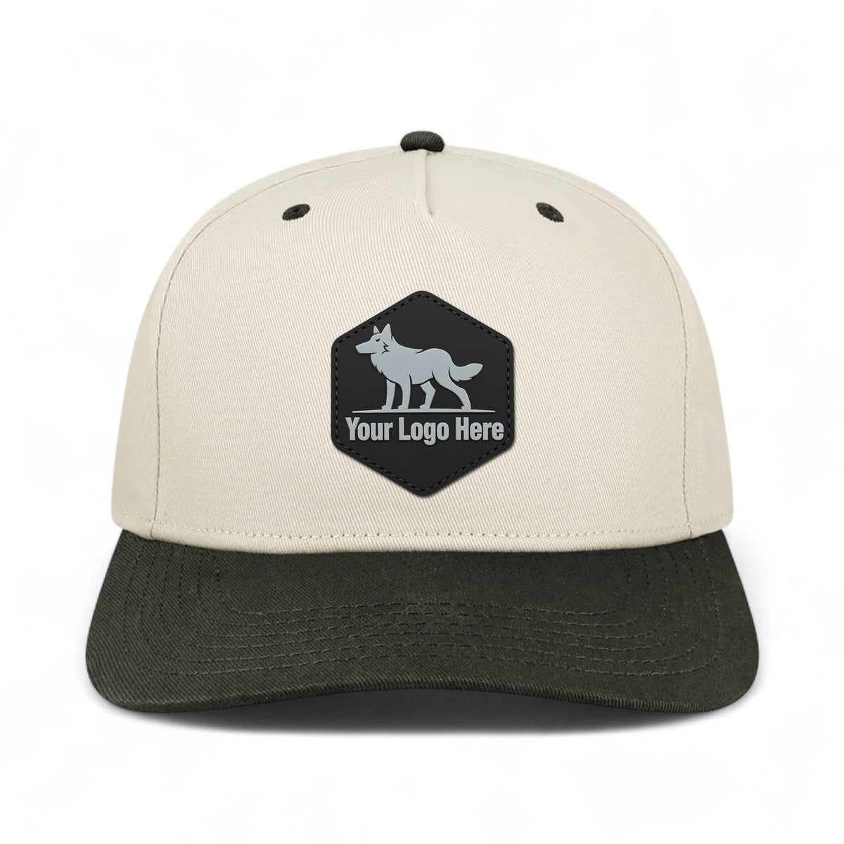 PVC patch preview of Legacy HTA custom hat in stone and black