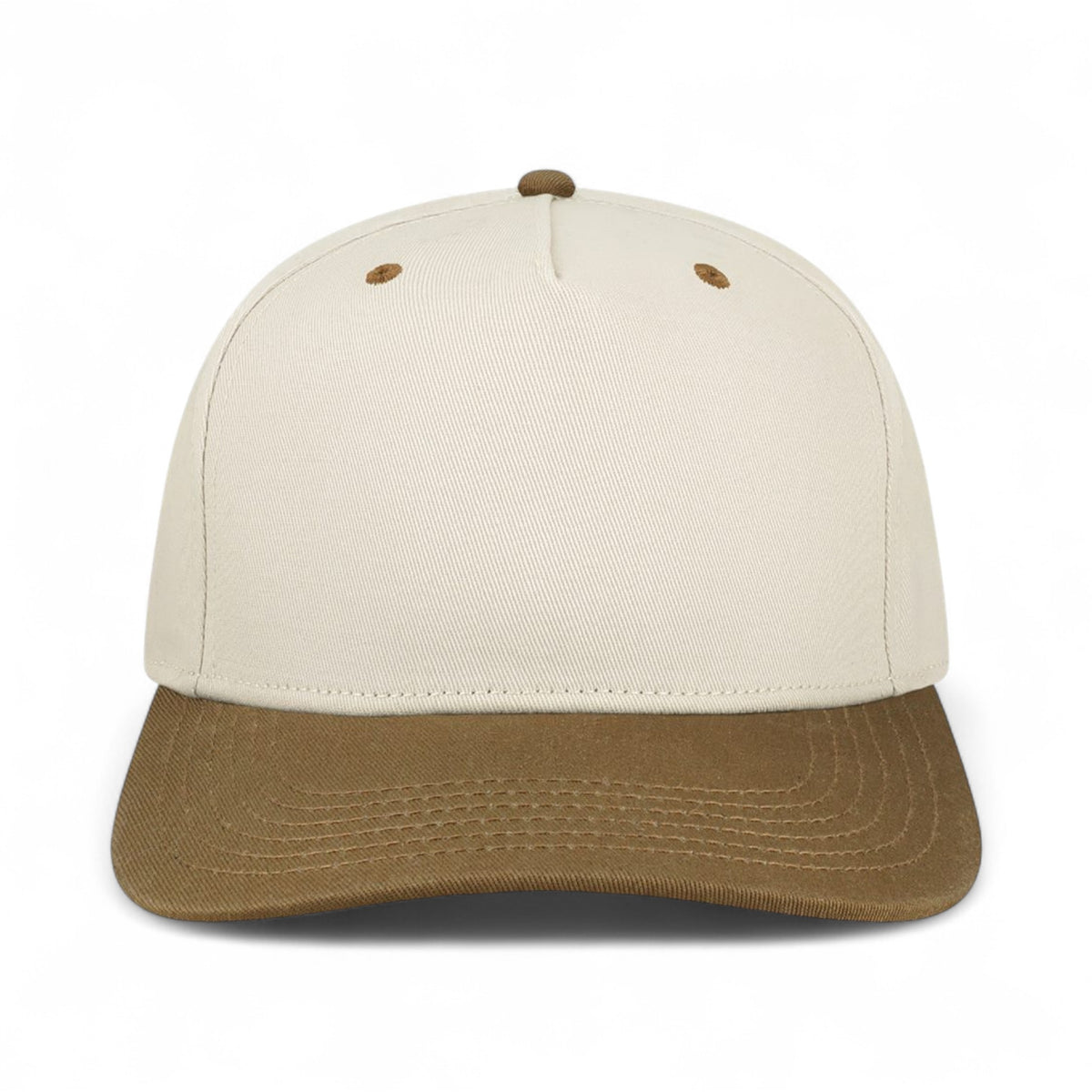 Front view of Legacy HTA custom hat in stone and brown
