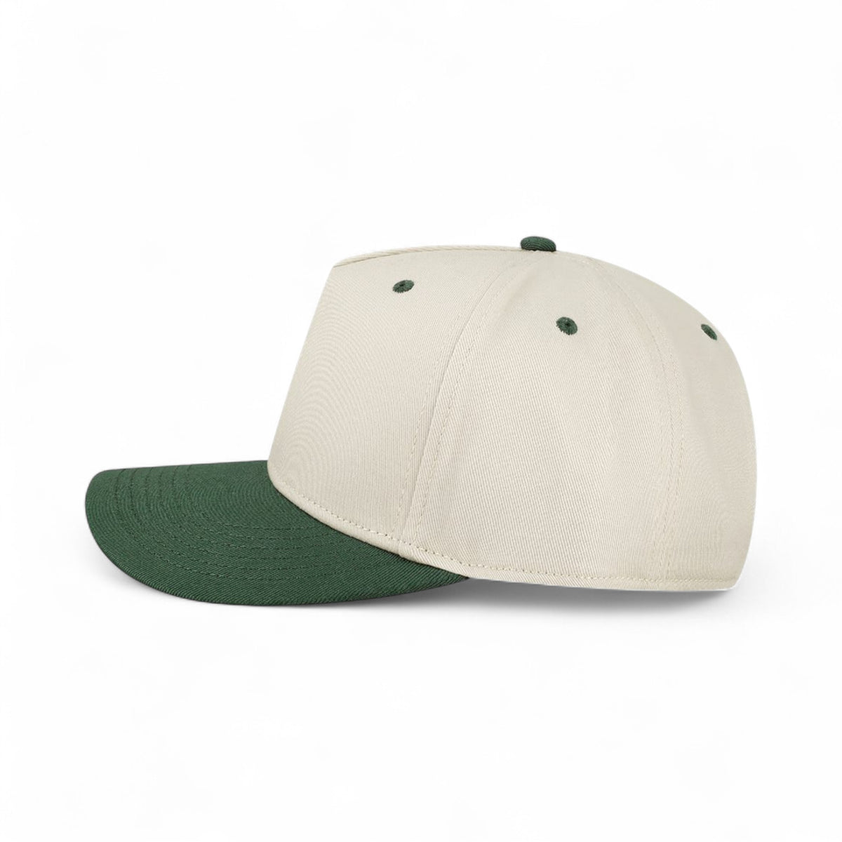 Left side view of Legacy HTA custom hat in stone and dark green