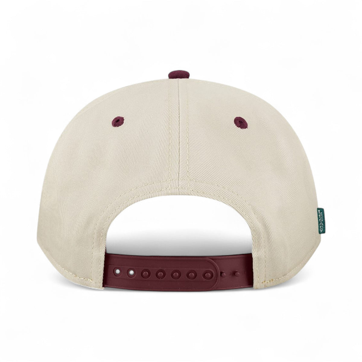 Back view of Legacy HTA custom hat in stone and maroon